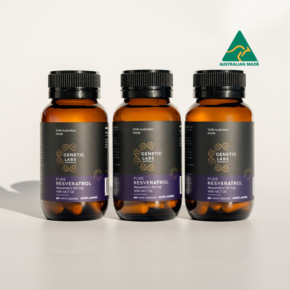 Complément de resvératrol (approvisionnement pour 3 mois) avec huile MCT | Fabriqué en Australie | 180 x 150 mg