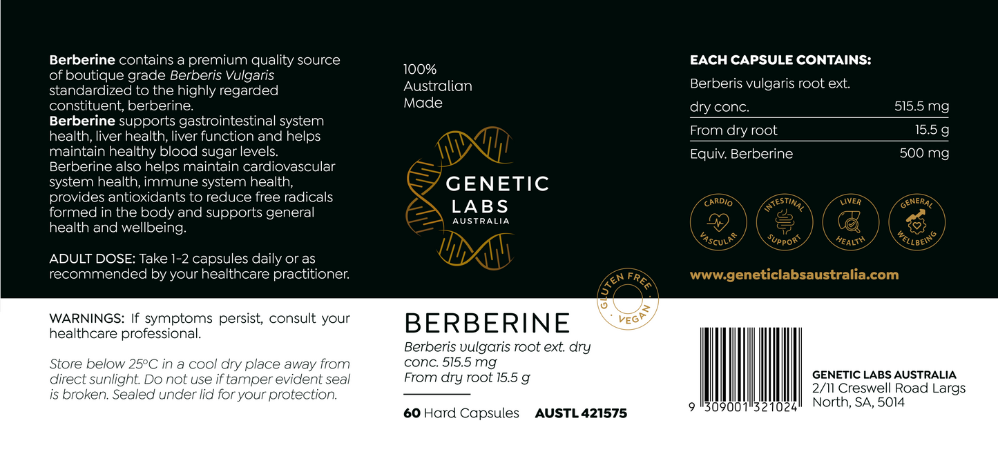 3 Month Supply of Berberine Supplements | 180 x 500mg | Antioxidant | Australian Made
