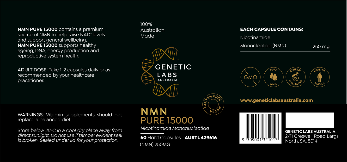 Australian Made NMN Supplement | Purest Laboratory Grade (Nicotinamide Mononucleotide) (12 Month Supply) | 720 x 250mg | NAD Booster