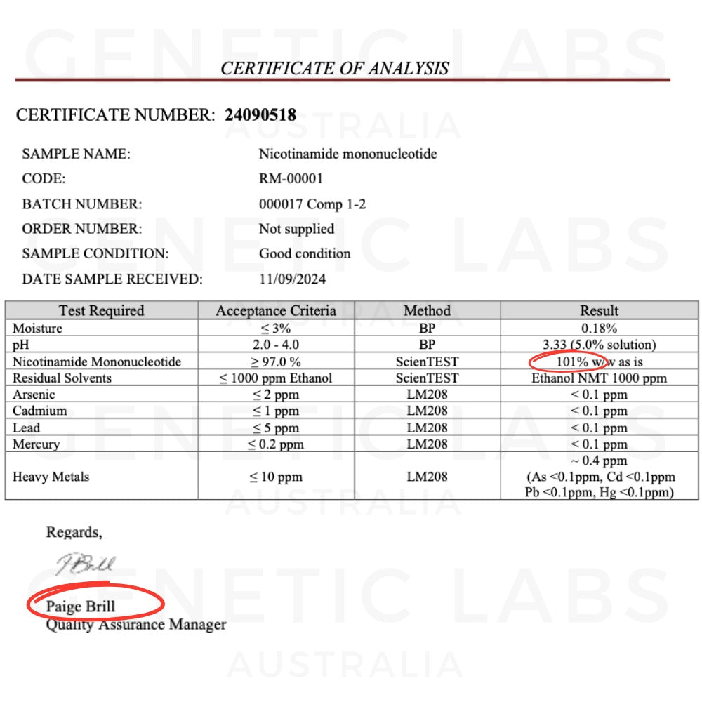 NMN third party test certificate